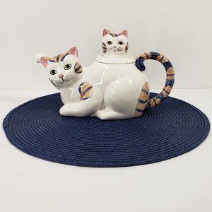 Vintage Calico Momma Cat with Cute Little Kitten Teapot